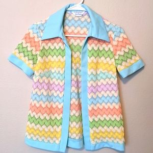 Sears vintage rainbow pastel chevron short sleeve sweater